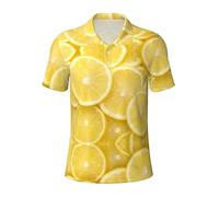 Polo de manga corta para hombre, con estampado de limón amarillo, estilo casual, estilo golf, ligero, transpirable, cuello abotonado, Negro, M