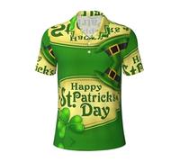 Polo de manga corta para hombre, con estampado del día de San Patricio, estilo casual, estilo golf, ligero, transpirable, cuello abotonado, Negro, XXL