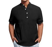 Polo de manga corta para hombre, corte regular, camiseta básica para hombre con cuello en V, parte superior con botones, camiseta estilo Henley, camisa vintage para tiempo libre, monocolor, cómoda