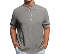 Polo de manga corta para hombre, corte regular, camiseta básica para hombre con cuello en V, parte superior con botones, camiseta estilo Henley, camisa vintage para tiempo libre, monocolor, cómoda