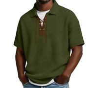 Polo de manga corta para hombre, cuello en V, con cordones, texturizada, informal, para verano, Ejercito Verde, L