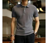 Polo de manga corta para hombre, de punto acanalado, con botones, solapa, casual, de negocios, color sólido, para vacaciones, oficina y uso de fin de semana (3XL, gris oscuro)
