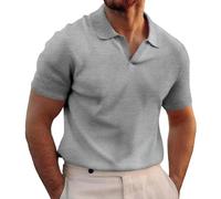 Polo de manga corta para hombre, deporte, golf, camiseta ajustada, camiseta de verano, sin botones, polo deportivo, cuello en V, camiseta funcional para hombre con cuello, gris, M