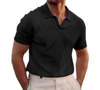 Polo de manga corta para hombre, deporte, golf, camiseta ajustada, camiseta de verano, sin botones, polo deportivo, cuello en V, camiseta funcional para hombre con cuello, Negro , L