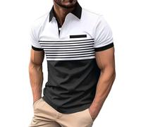 Polo de manga corta para hombre, informal, a rayas, color de contraste, camiseta para hombre, rayas de contraste, polo para hombre, camiseta de ocio, ligera, ajustada, camisetas de golf, Blanco, 3XL
