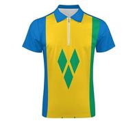 Polo De Manga Corta para Hombre, Informal Camisetas De Verano con Estampado Bandera San Vicente Granadinas, Amarillo Tallas Grandes, Cuello con Cremallera, Camiseta De Rayas Geométricas para Negocios