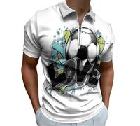 Polo De Manga Corta para Hombre, Informal Camisetas De Verano con Estampado Fútbol American Graffiti, Blanco Tallas Grandes, Cuello con Cremallera, Camiseta De Letras Dibujadas A Mano para Negocios
