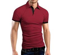 Polo de manga corta para hombre, informal, de verano, contrastante, colores contrastantes, camiseta básica para el trabajo, transpirable, ligera, ajustada, con botones, cuello de golf, polo, Rd2., XXL