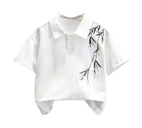 Polo de manga corta para niños y niños, estampado de tradición china, cuello vuelto, camiseta cómoda, transpirable, vintage, uniforme, camisas de verano y vacaciones, blanco, 6-7 años