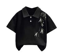 Polo de manga corta para niños y niños, estampado de tradición china, cuello vuelto, camiseta cómoda, transpirable, vintage, uniforme, camisas de verano y vacaciones, Negro, 5-6 años
