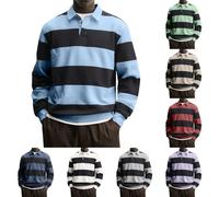 Polo de manga larga a rayas para hombre, camisetas de manga larga de gran tamaño, polo de rugby para hombre, jersey de punto a rayas con cuello, camiseta clásica para un aspecto deportivo y elegante