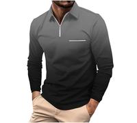 Polo de manga larga con cremallera de un cuarto para hombre, camiseta de golf con estampado degradado, suéter casual ajustado con bolsillo, ropa casual de negocios inteligente, asado de domingo