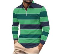 Polo de manga larga con cremallera de un cuarto para hombre, camisetas clásicas con estampado de rayas y cuello alto, polos para hombre, camisetas de golf para negocios, ropa de primavera, Ejercito