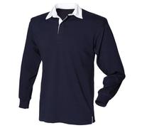 Polo de Manga Larga con el Cuello en Blanco para Hombre/Caballero Modelo Rugby (2XL) (Azul Marino)