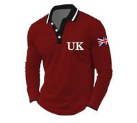 Polo de manga larga con estampado de bandera del Reino Unido, informal, para negocios, con diseño festivo, moda, rojo, L