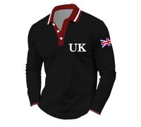 Polo de manga larga con estampado de bandera del Reino Unido, informal, para negocios, con diseño festivo, moda, Negro , 3XL
