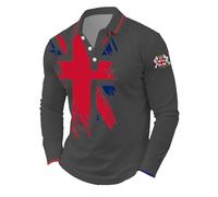 Polo de manga larga con estampado de bandera del Reino Unido, para negocios, informal, con botones, para fiestas, transpirable, cómoda, gris oscuro, M