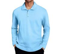 Polo de manga larga de punto para hombre - Cuello de textura elástica Suéter Suelto Suave Ajuste Holgado para Golf & Casual Formal Uso, 1a-azul cielo, S