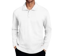 Polo de manga larga de punto para hombre - Cuello de textura elástica Suéter Suelto Suave Ajuste Holgado para Golf & Casual Formal Uso, 1A blanco, S