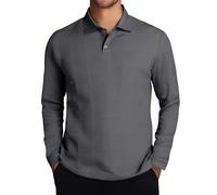 Polo de manga larga de punto para hombre - Cuello de textura elástica Suéter Suelto Suave Ajuste Holgado para Golf & Casual Formal Uso, 1B-gris, S