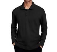 Polo de manga larga de punto para hombre - Cuello de textura elástica Suéter Suelto Suave Ajuste Holgado para Golf & Casual Formal Uso, 1A negro, S
