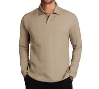 Polo de manga larga de punto para hombre - Cuello de textura elástica Suéter Suelto Suave Ajuste Holgado para Golf & Casual Formal Uso, 1B-caqui, S