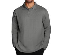 Polo de manga larga de punto para hombre - Cuello de textura elástica Suéter Suelto Suave Ajuste Holgado para Golf & Casual Formal Uso, 1C-gris, S