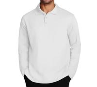 Polo de manga larga de punto para hombre - Cuello de textura elástica Suéter Suelto Suave Ajuste Holgado para Golf & Casual Formal Uso, 1c-blanco, S