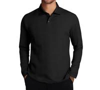 Polo de manga larga de punto para hombre - Cuello de textura elástica Suéter Suelto Suave Ajuste Holgado para Golf & Casual Formal Uso, 1B-negro, S
