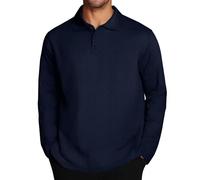 Polo de manga larga de punto para hombre - Cuello de textura elástica Suéter Suelto Suave Ajuste Holgado para Golf & Casual Formal Uso, 1C-azul marino, S
