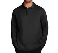 Polo de manga larga de punto para hombre - Cuello de textura elástica Suéter Suelto Suave Ajuste Holgado para Golf & Casual Formal Uso, 1c-negro, S