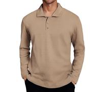 Polo de manga larga de punto para hombre - Cuello de textura elástica Suéter Suelto Suave Ajuste Holgado para Golf & Casual Formal Uso, 1A-caqui, S