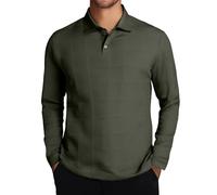 Polo de manga larga de punto para hombre - Cuello de textura elástica Suéter Suelto Suave Ajuste Holgado para Golf & Casual Formal Uso, 1B-verde, S