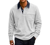 Polo de manga larga para hombre, camisa de pana vintage, camisa informal con bolsillo en el pecho, otoño e invierno, camisa clásica informal, camisa cómoda para hombre, Blanco, XXL