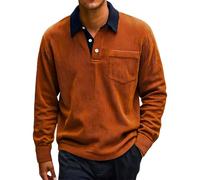 Polo de manga larga para hombre, camisa de pana vintage, camisa informal con bolsillo en el pecho, otoño e invierno, camisa clásica informal, camisa cómoda para hombre, rojo, M