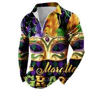 Polo de manga larga para hombre, camiseta de manga larga con cremallera en el cuello, estampado de celebración festiva, sudadera con capucha para el trabajo, negocios, vacaciones, caminar al aire