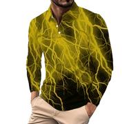 Polo de manga larga para hombre, camiseta lisa con solapa suelta, camiseta Henley para trabajo, negocios, vacaciones, caminar al aire libre, amarillo, XXL