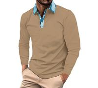 Polo de manga larga para hombre, camiseta lisa para hombre, primavera y otoño, moda, suelta, solapa, cremallera, 3D, estampado de camuflaje digital, cuello de manga larga, para trabajo, negocios