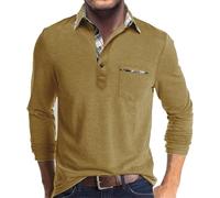 Polo de manga larga para hombre, color de contraste, camiseta ligera de manga larga con bolsillo, polo clásico para exteriores, informal, camiseta de golf, camiseta de verano, transpirable, con