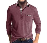 Polo de manga larga para hombre, color de contraste, camiseta ligera de manga larga con bolsillo, polo clásico para exteriores, informal, camiseta de golf, camiseta de verano, transpirable, con