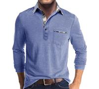 Polo de manga larga para hombre, color de contraste, camiseta ligera de manga larga con bolsillo, polo clásico para exteriores, informal, camiseta de golf, camiseta de verano, transpirable, con