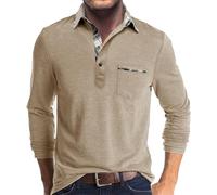 Polo de manga larga para hombre, color de contraste, camiseta ligera de manga larga con bolsillo, polo clásico con cuello, camiseta básica para el tiempo libre, camiseta de golf, transpirable, con