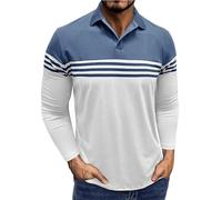 Polo de manga larga para hombre, color de contraste, camiseta ligera de manga larga, transpirable, polo de golf, camiseta para hombre, camiseta deportiva básica, corte ajustado, camiseta con bolsillo