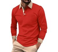 Polo de manga larga para hombre, color sólido, a la moda, holgada, camiseta, tops, camiseta de manga larga, para trabajo, negocios, vacaciones, al aire libre, pasear, rojo, M