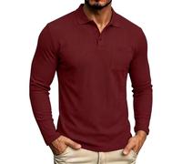 Polo de manga larga para hombre con bolsillo en el pecho, informal, de punto acanalado, rosso, M