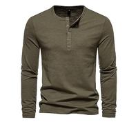 Polo de manga larga para hombre, de algodón, cuello redondo, con cuatro botones, para el tiempo libre, suelto, monocolor, ajustado, cómodo, adecuado para todas las estaciones, verde, L