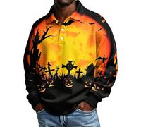 Polo de manga larga para hombre, diseño gráfico de Halloween, amarillo, 4XL