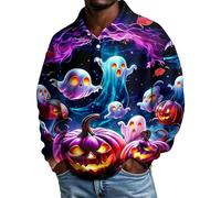 Polo de manga larga para hombre, diseño gráfico de Halloween, Morado (, 4XL