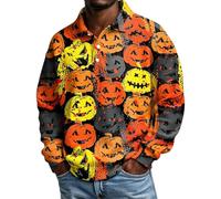 Polo de manga larga para hombre, diseño gráfico de Halloween, naranja, 4XL