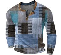 Polo de manga larga para hombre, estampado digital de otoño/invierno, moda, botón hacia abajo, camiseta de manga larga, azul, XL